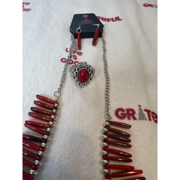 NWT Paparazzi Red and silver necklace and ring set - Picture 2 of 5